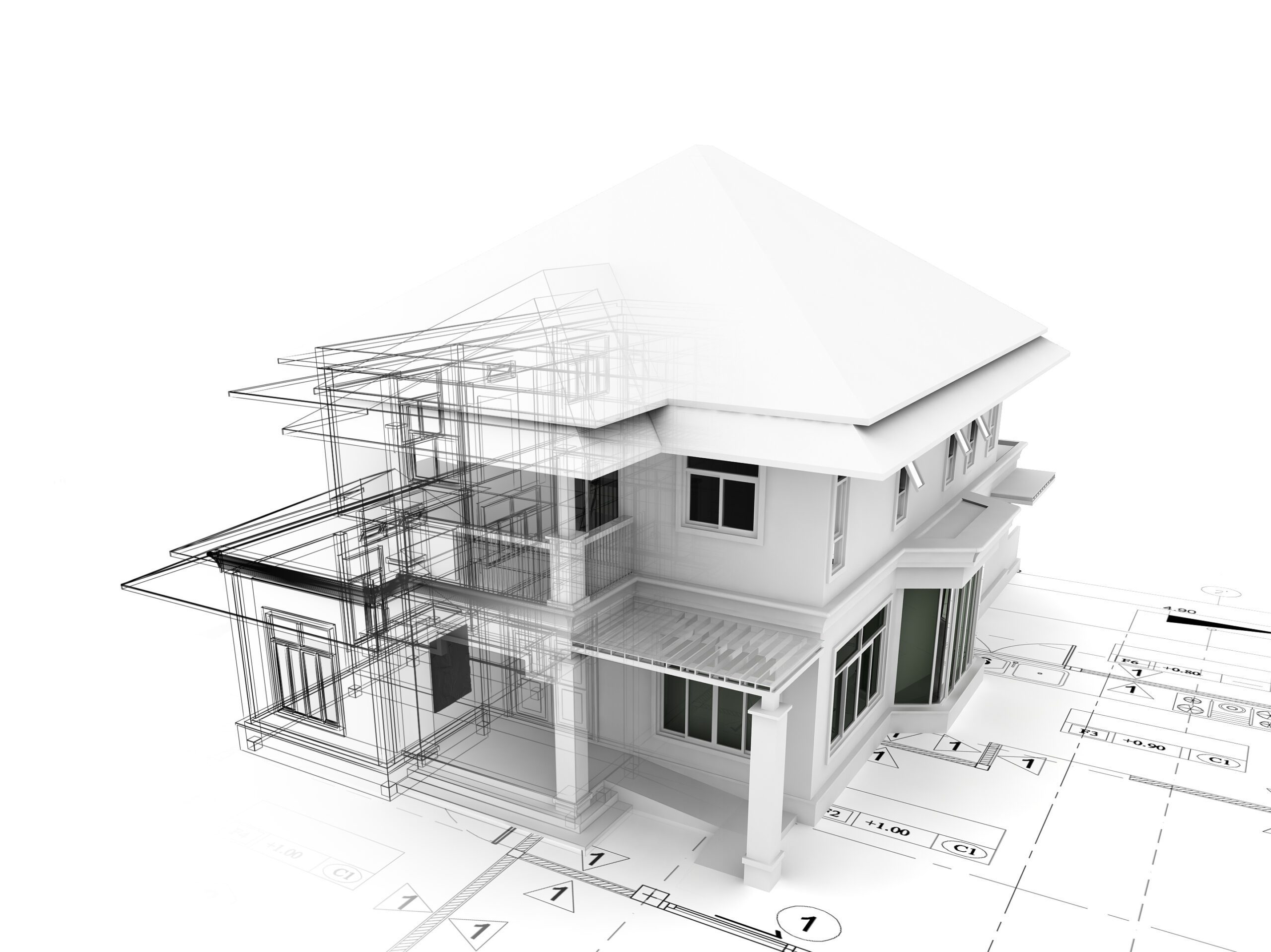 3d render of house on plan
